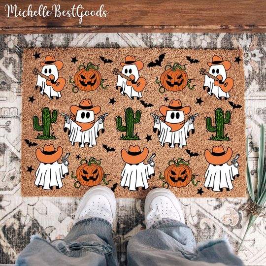 Happy Howdy-ween Doormat, Ghost Cowboy Halloween Doormat, Halloween Doormat, Funny Door Mat, Halloween Decor, Fall Decor, Doormat Funny