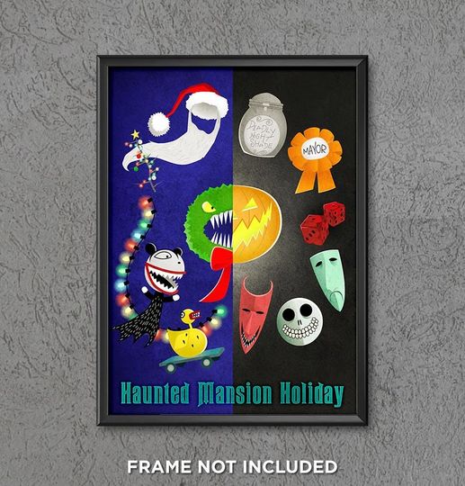 Haunted Mansion Holiday Poster Print Nightmare Before Christmas Wreath Sign Jack Skellington Oogie Boogie Disneyland Wall Art Decor 3847