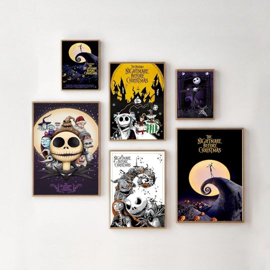 The Nightmare Before Christmas Movie Poster, Jack Skellington and Sally, Disneyland Halloween Vintage Decor, Oogie Boogie Poster Unframed