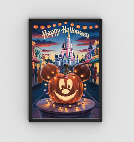 Mickey Pumpkin Painting, Disney Halloween Decor, Halloween Wall Art, Magic Kingdom, Living Room Decor, Disney Wall Art