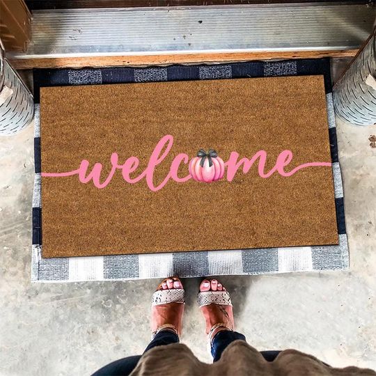 Coquette Pumpkin Door Mat, Spooky Season Door Mat, Pink Pumpkin Doormat, Coquette Halloween Welcome Mat, Pinky Halloween Doormat