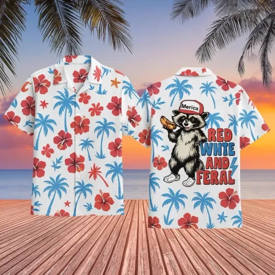 Red White and Feral Hawaiian Shirt, 4th of July Edition