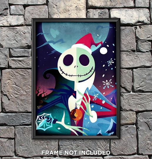 Jack Skellington Nightmare Before Christmas Santa Claus Sandy Claws Poster Print Disneyland Haunted Mansion Holiday Goth Wall Art Decor 3807