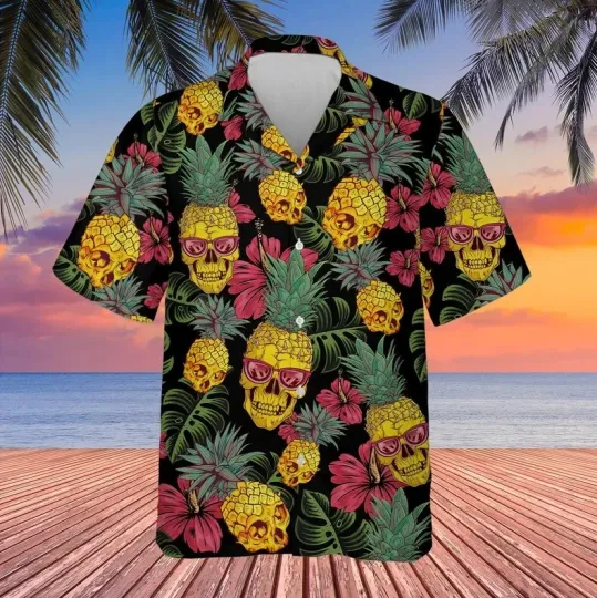 Pineapple Skull Hawaiian Shirt for Men and Women