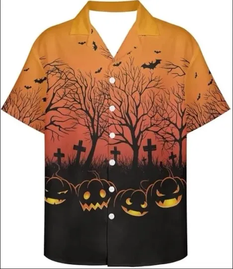 Halloween Scary Pumpkins Short Sleeve Hawaiian Shirt Men’s