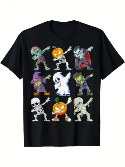 Halloween Dabbing Skeleton & Zombie Boys' T-Shirt - Soft, Breathable Short Sleeve