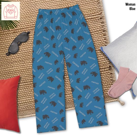 Carolina Football Pattern Women's Pajama Pants, Panther Fan Gift