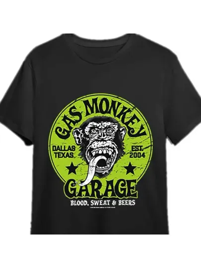 Gas Monkey Garage Men's Black T-Shirt with Blood, Sweat & Beers Graphic