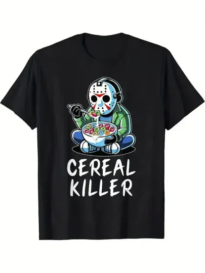 Men's Cereal Killer Graphic T-Shirt Streetwear Loose Fit Short Sleeve