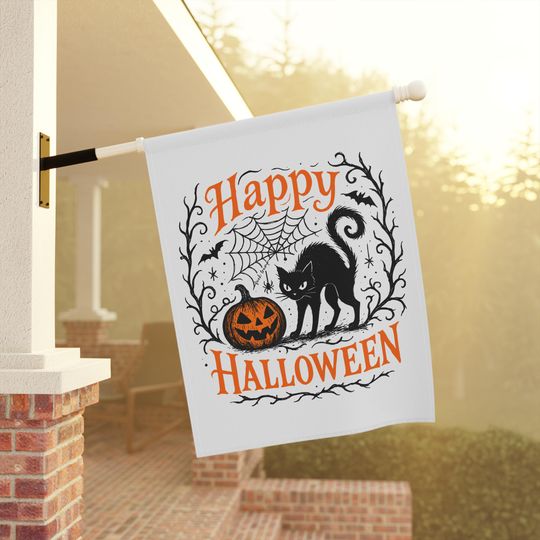 Subtle Fuck Trump Halloween Garden Flag, Anti-Trump Resistance Decor, Funny FDT Humor Decoration, Protest Sign, Spooky Black Cat and Pumpkin