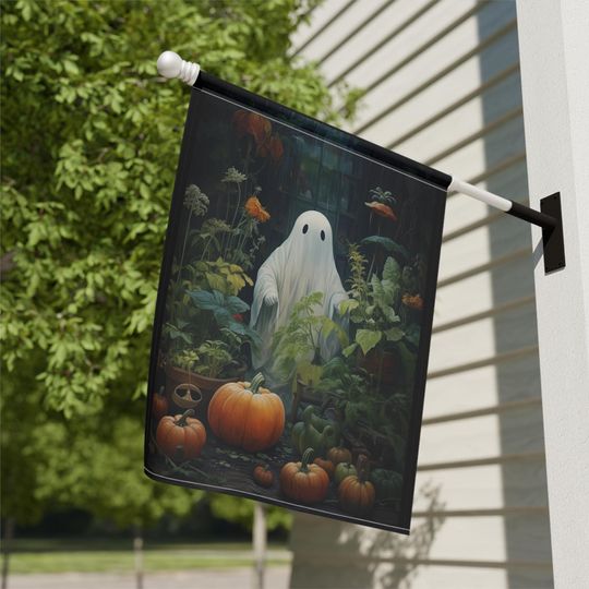 Fall Garden Pumpkin Ghost Flag Autumn Porch Banner Halloween Outdoor Yard Sign Harvest Cottagecore Spooky Cute Farmhouse Porch Decoration