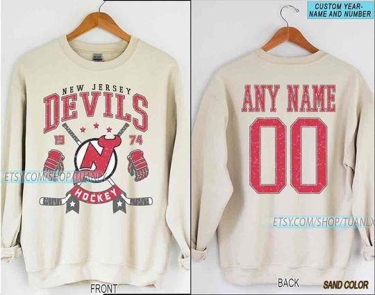 Personalized New Jersey Hockey Sweatshirt, New Jersey Devils crewneck, New Jersey Hockey shirt, Custom Hockey Shirt, Hockey Number Shirt