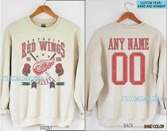 Personalized Detroit Hockey Sweatshirt, Detroit Red Wings crewneck, Detroit Hockey shirt, Custom Hockey Shirt, Hockey Number Shirt