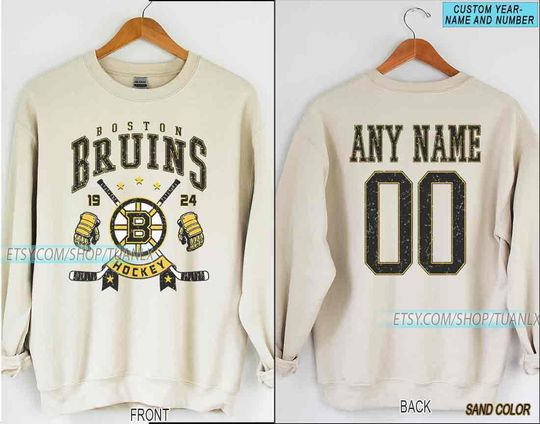 Personalized Boston Hockey Sweatshirt, Boston Bruins crewneck, Boston Hockey shirt, Custom Hockey Shirt, Hockey Number Shirt