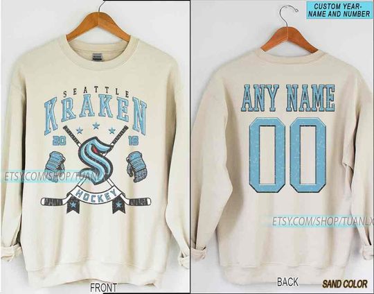 Personalized Seattle Hockey Sweatshirt, Seattle Kraken crewneck, Seattle Hockey shirt, Custom Hockey Shirt, Hockey Number Shirt