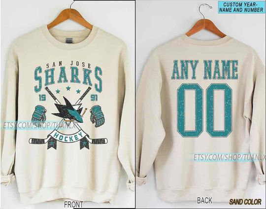 Personalized San Jose Hockey Sweatshirt, San Jose Sharks crewneck, San Jose Hockey shirt, Custom Hockey Shirt, Hockey Number Shirt