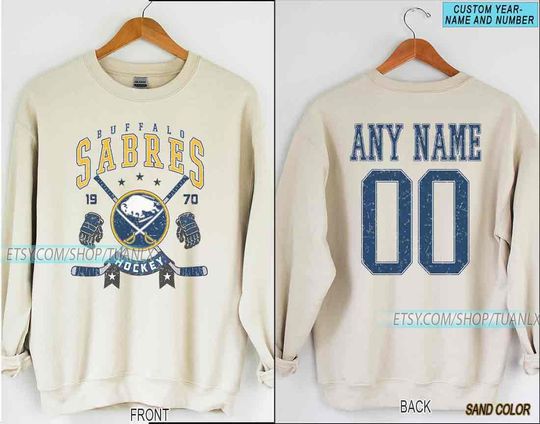 Personalized Buffalo Hockey Sweatshirt, Buffalo Sabres crewneck, Buffalo Hockey shirt, Custom Hockey Shirt, Hockey Number Shirt