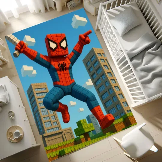 Spiderman Minecraft Rug, Gamer Decor-Gift Rug