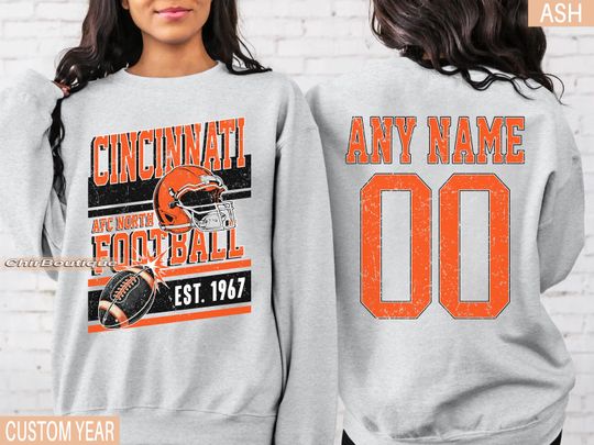Personalized Cincinnati Football Sweatshirt, Cincinnati football crewneck, Cincinnati football shirt, Custom Football Player,  football Tee