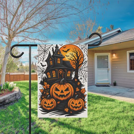 Discover Halloween Garden Flag | Haunted House & Pumpkin Yard Flag | Outdoor Fall Porch Decor | Spooky Lawn Decoration