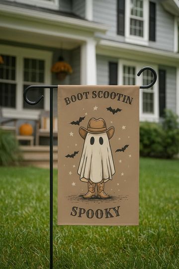 Halloween Garden Flag  Boot Scootin Spooky Ghost Cowboy | Western Halloween Decor | Funny Yard Flag | Outdoor Fall Decoration
