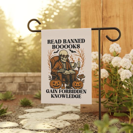 Halloween Bookish Garden Flag, Liberal Garden Flag, Halloween House Banner, Fall Yard Flag, Fall Garden Flag, Read Banned Books Sign