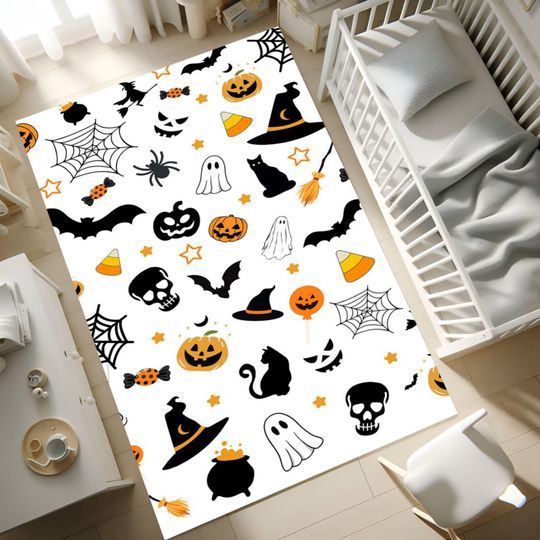 Discover Cute Ghost Pumpkin Spider Bat Carpet Rug
