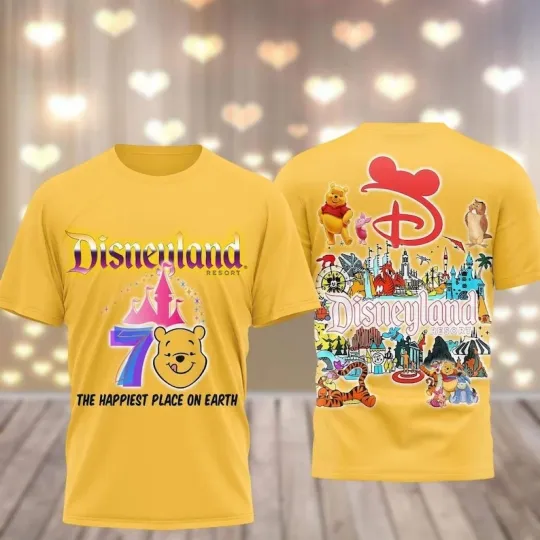 Winnie The Pooh 70th Anniversary The Happiest Place On Earth Tshirt 3D Printed