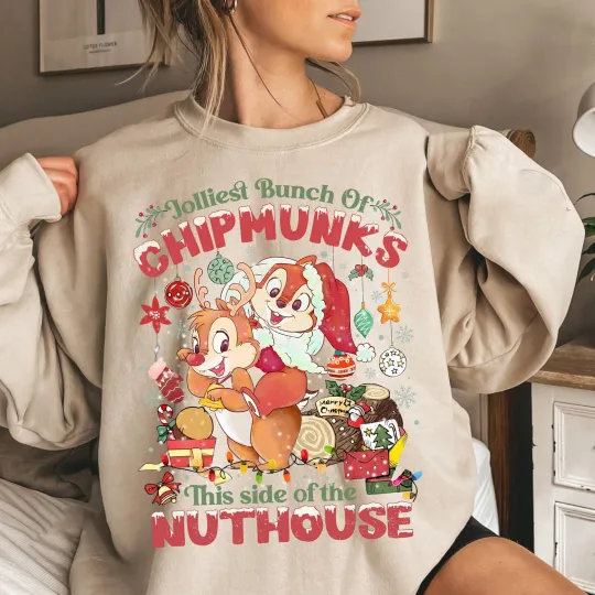 Santa Chip and Dale Jolliest Bunch of Chipmunks Christmas Sweatshirt