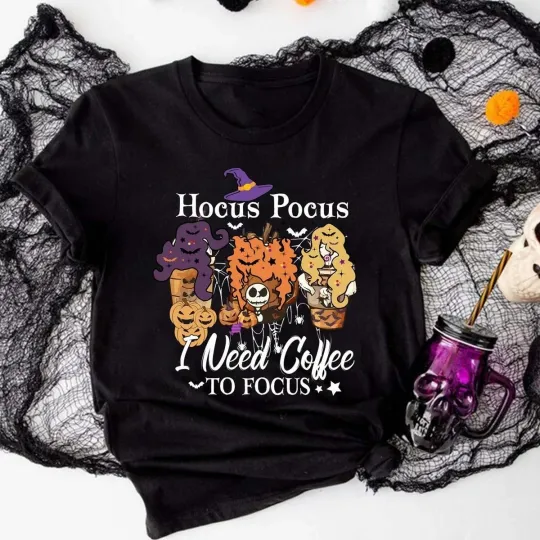 Hocus Pocus Coffee Halloween Witch T-Shirt for Men Women