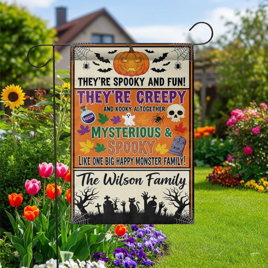 Spooky Family Halloween Garden Flag  Creepy Cute Monster Yard Sign  Custom Fall Decor for Home