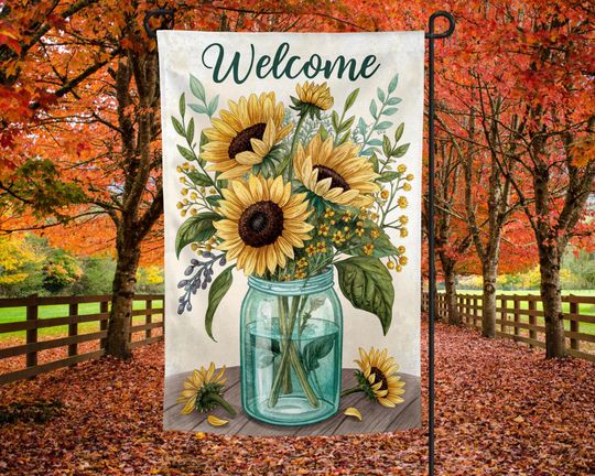 Sunflower Fall Garden Flag, Fall Sublimation, Halloween Garden Flag, Sublimation Designs, Summer Garden Flag,  Designs, Welcome Sign Flag