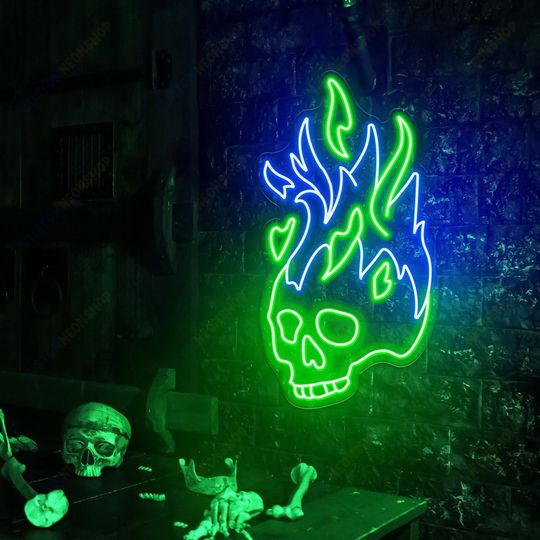 Ouija Neon Sign Custom Neon Sign Skull fire neon light Personalized Aesthetic Gifts Halloween Neon Sign Neon Light Skull Fire Led Light