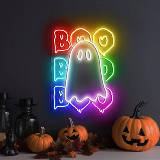Cute Boo Ghost Neon Sign Decor, Halloween Neon Sign Decor, Boo Ghost Neon Sign, Holiday Season Decor, Halloween Neon, Pumpkin Fall Neon Sign
