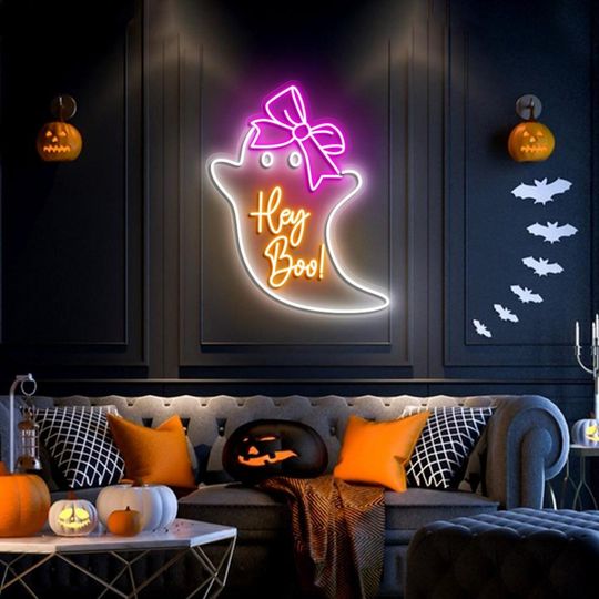 Hey Boo Ghost Neon Sign | Halloween Sign | Acrylic Sign | Light Up Sign | Halloween Gift | Halloween Decor | Neon Halloween | Led Signs