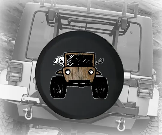 Spare Tire Cover Driving with Dog Distressed Wood Paw Print JK Accessories