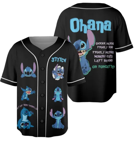 Stitch Moods Lilo & Stitch Ohana Means Family Baseball Jersey Shirt