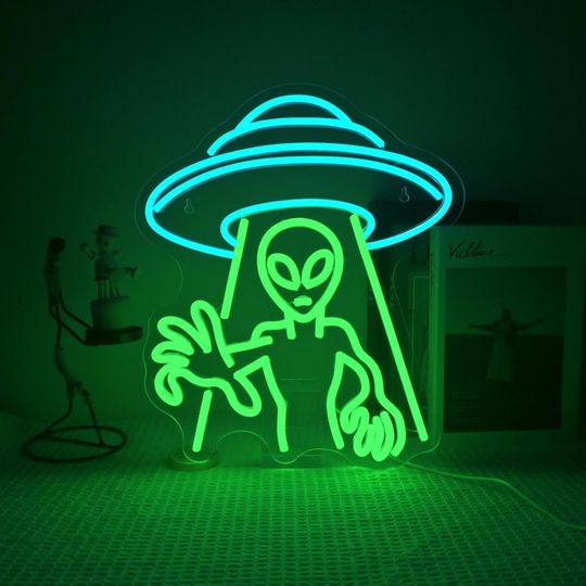 Alien UFO Neon Sign,Funny Neon Sign,Celebrating Halloween,Led Sign UFO,Halloween Neon Sign,Custom Halloween Sign,Led Sign,Bedroom Wall Decor