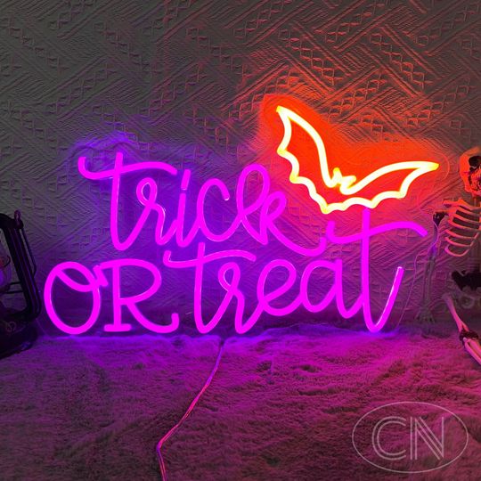 Trick Or Treat Neon Sign,Bat Neon Sign, Halloween Neon Sign, Halloween Decor, Halloween Party Decor, Halloween Gifts, Halloween Wall Art