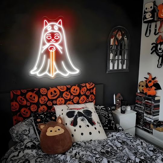 Cat Ghost LED Neon Sign | Halloween Neon Sign | Ghost Neon Sign | Light Up Sign | Acrylic Sign | Custom Neon Sign | Neon Light Sign