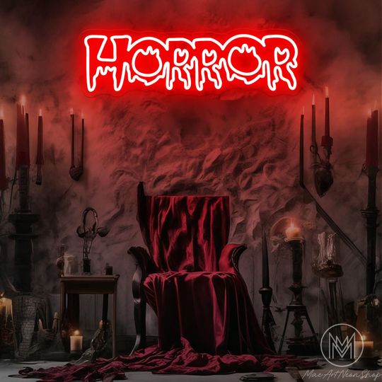 Horror Neon Sign HORROR Movie Neon Sign Gothic Decor Halloween Neon Sign Dark Art Sign Scary Halloween Party Decor Spooky Room Decor