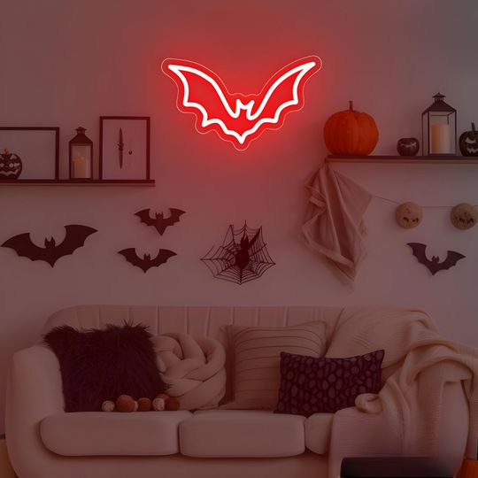 Mini Bat LED Neon Sign For Wall Decor | Halloween Neon Sign | Custom Neon Sign | Neon Light Sign | Acrylic Sign | Bat Neon Sign | Home Decor