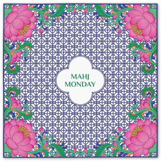 Personalized Mahjong Tablecloth: Vibrant Peony Design, Custom Game Decor, Gift for Hostess