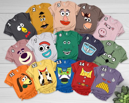 Toy Story Characters Costume Halloween T-Shirt, Woody Buzz Lightyear Head Costume Spooky Season Shirt,Family Matching Halloween Shirt UM2U01