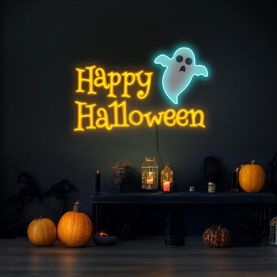 Halloween Neon Sign, Ghost Neon Sign, Spooky Neon Wall Light, LED Halloween Sign, Halloween Room Decor, Halloween Wall Decor
