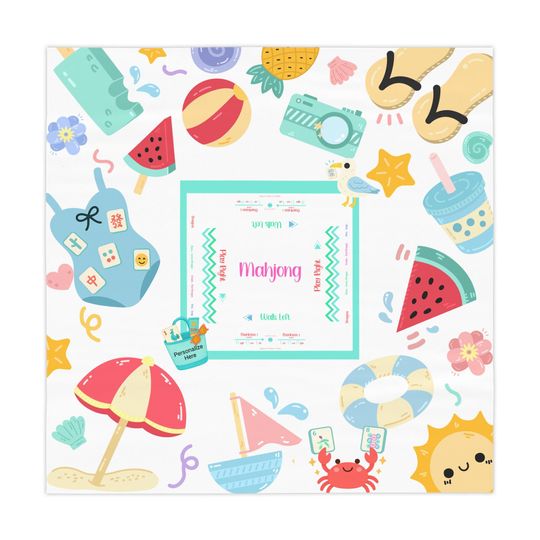 Discover Mahjong Tablecloth. Bright Beach Theme Mahjong Decor.  Personalized Mahjong Gift