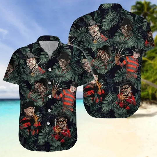 Freddy Krueger Tropcial Leaves Scary Beach Summer Halloween Hawaiian Shirt