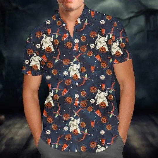 Oogie Boogie Lock Shock And Barrel Halloween Pumpkin Hawaiian Shirt