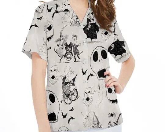 Nightmare Before Xmas Jack Sally Lock Shock Barrel Halloween Hawaiian Shirt