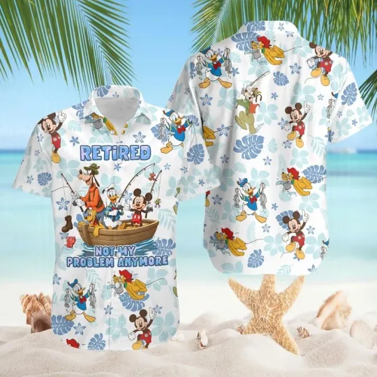 Mickey & Friends Go Fishing Retired Not My Problem Anymore Hawaiian Shirt